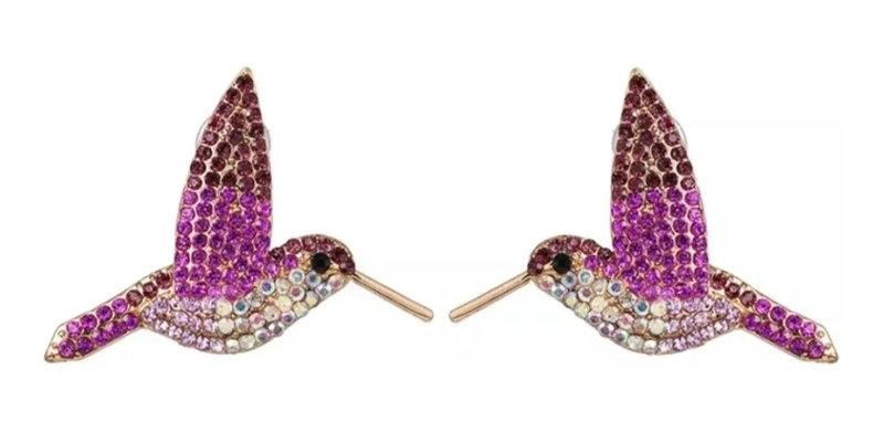 AROS DE COLIBRI EN TONOS FUCSIA Y MORADO CON DISEÑO DELICADO - 1