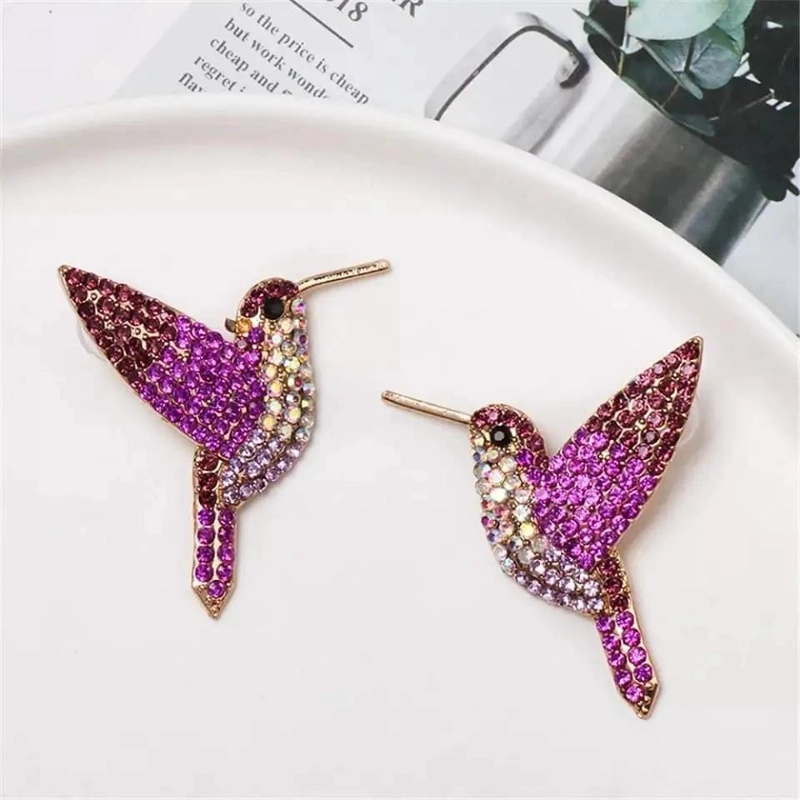 AROS DE COLIBRI EN TONOS FUCSIA Y MORADO CON DISEÑO DELICADO - 2