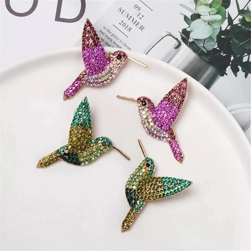 AROS DE COLIBRI EN TONOS FUCSIA Y MORADO CON DISEÑO DELICADO - 3