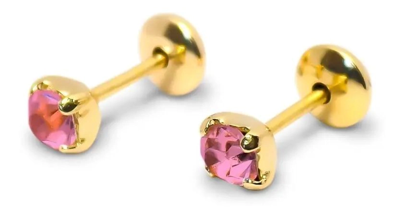 AROS PARA BEBE  CON CIRCON ROSADO DE 3MM ENCHAPADOS EN ORO 18K - 1
