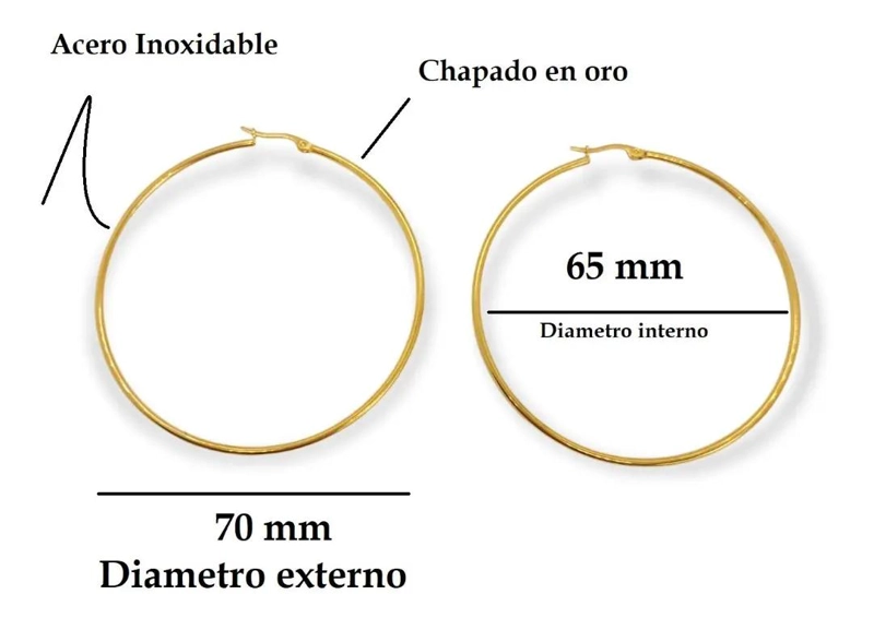 ARGOLLAS CLASICAS CHAPADAS EN ORO DE 18K DE 65 MM - 4