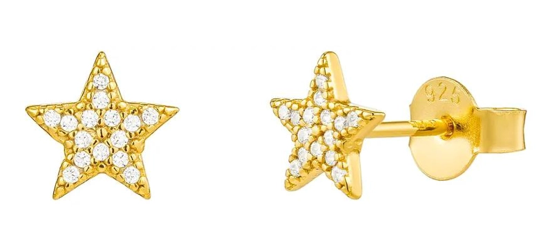 PENDIENTES DE PLATA 925 CON DISEÑO DE ESTRELLA Y BRILLANTES - 1