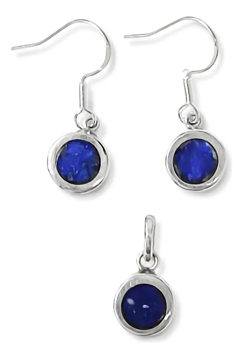 SET DE AROS Y COLGANTE REDONDO CON LAPISLAZULI Y GANCHO DE PLATA FINA 950 - 2