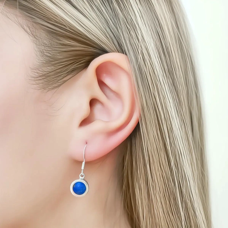 SET DE AROS Y COLGANTE REDONDO CON LAPISLAZULI Y GANCHO DE PLATA FINA 950 - 3
