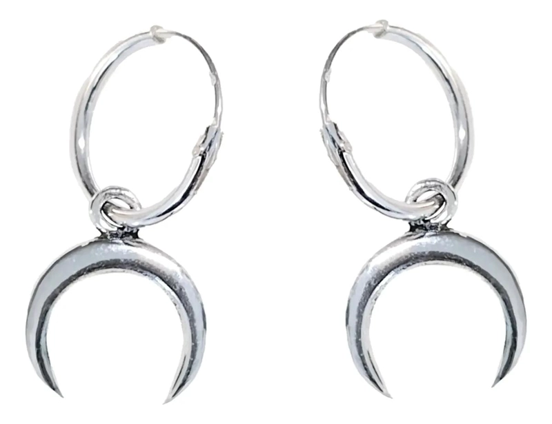 AROS ARGOLLA MINI CON DISEÑO DE LUNA INVERTIDA EN PLATA FINA 925 - 1