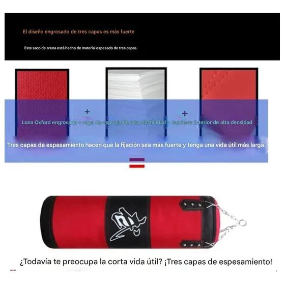 CAJA DE BOXEO GRANDE 120CM CON SACO DE 40KG Y CUERO PU ROJO - 4