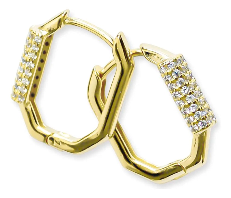 AROS ARGOLLA HEXAGONO CON CIRCON ENCHAPADO EN ORO 18K ELEGANTE - 1