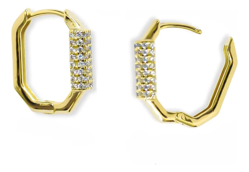 AROS ARGOLLA HEXAGONO CON CIRCON ENCHAPADO EN ORO 18K ELEGANTE - 2