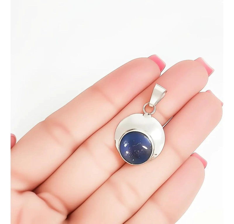 SET DE AROS Y COLGANTE REDONDO CONCAVO EN PLATA FINA 950 CON LAPISLAZULI - 3