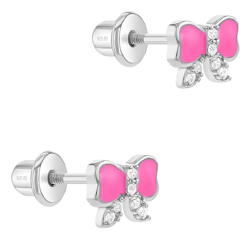 AROS DE PLATA 925 CON CIRCONIA PARA BEBE S EN DISEÑO DE LAZO ESMALTADO - 1