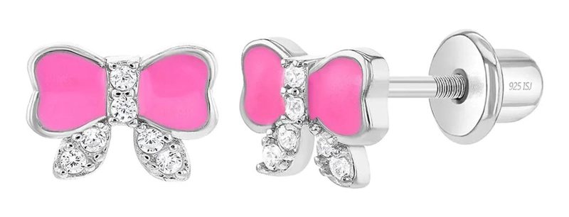 AROS DE PLATA 925 CON CIRCONIA PARA BEBE S EN DISEÑO DE LAZO ESMALTADO - 2