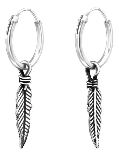 ARGOLLAS DE PLATA 925 CON DISEÑO DE PLUMA ELEGANTE Y DELICADO - 1