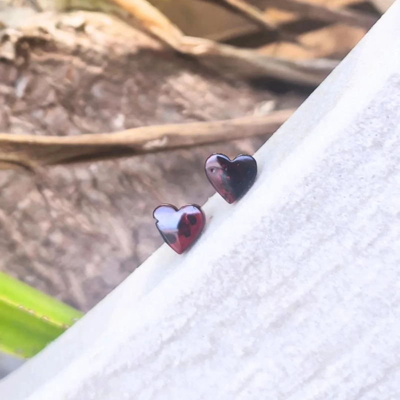 AROS CON DISEÑO DE CORAZON Y PIEDRA AMBAR NATURAL - 2