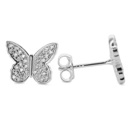 AROS DE PLATA 925 CON DISEÑO DE MARIPOSA Y CIRCONES BRILLANTES PARA MUJER - 2