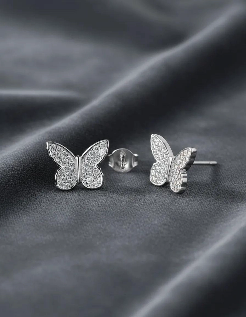 AROS DE PLATA 925 CON DISEÑO DE MARIPOSA Y CIRCONES BRILLANTES PARA MUJER - 3