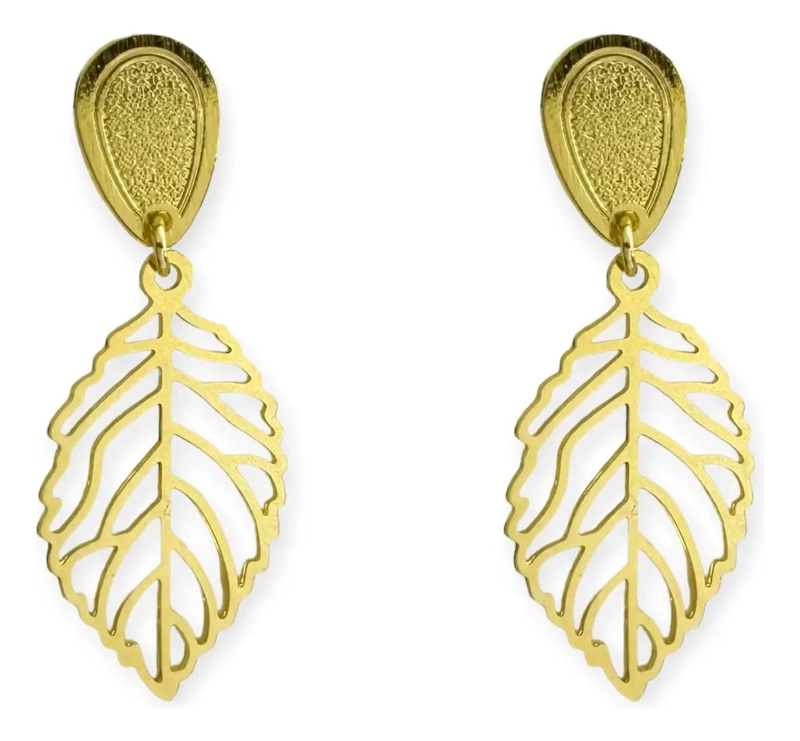 AROS CON DISEÑO DE HOJA Y TOPE EN FORMA DE GOTA ENCHAPADOS EN ORO 18K - 1