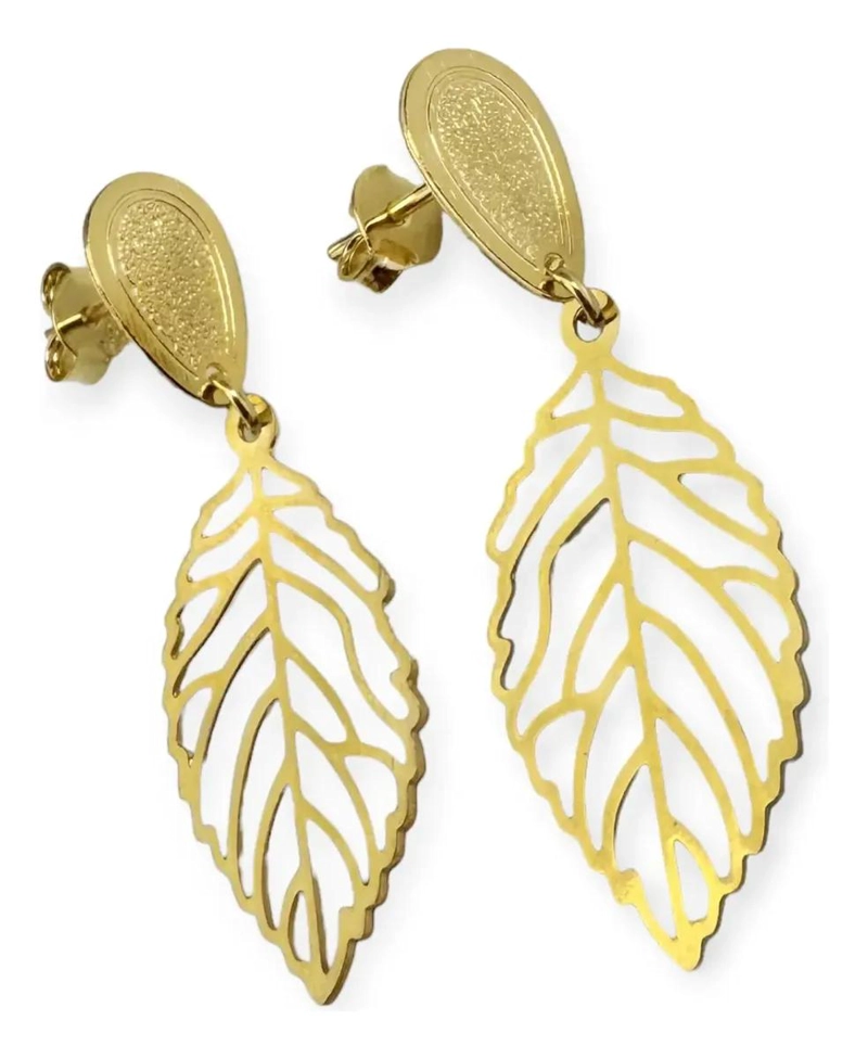 AROS CON DISEÑO DE HOJA Y TOPE EN FORMA DE GOTA ENCHAPADOS EN ORO 18K - 2