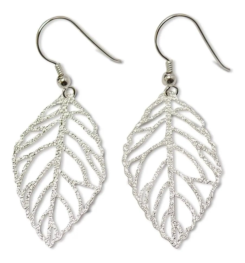 AROS CON DISEÑO DE HOJA EN PLATA FINA PARA USO DIARIO - 1
