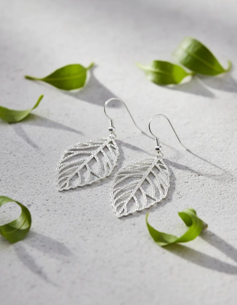 AROS CON DISEÑO DE HOJA EN PLATA FINA PARA USO DIARIO - 4
