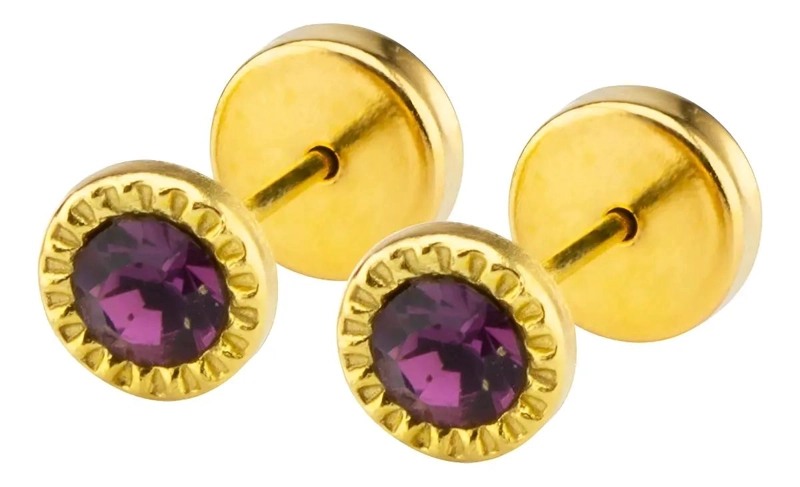 AROS FACETADOS CON PIEDRA EN ORO 18 QUILATES HIPOALERGE NICOS - 1