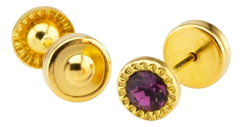 AROS FACETADOS CON PIEDRA EN ORO 18 QUILATES HIPOALERGE NICOS - 2