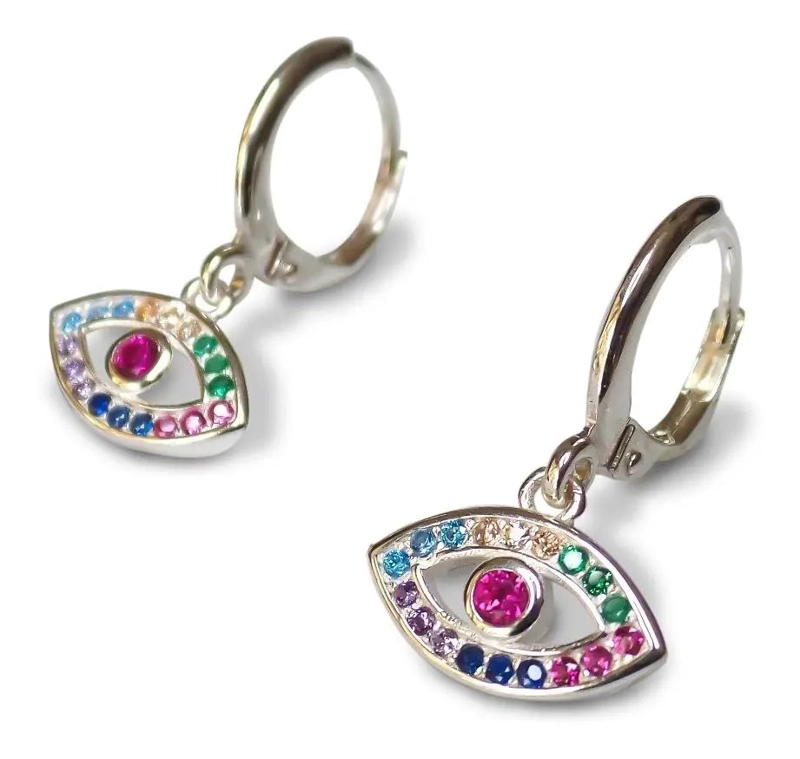 AROS ARGOLLA CON DISEÑO DE OJITO Y CIRCONES EN PLATA FINA 925 - 1