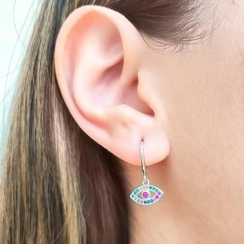 AROS ARGOLLA CON DISEÑO DE OJITO Y CIRCONES EN PLATA FINA 925 - 3