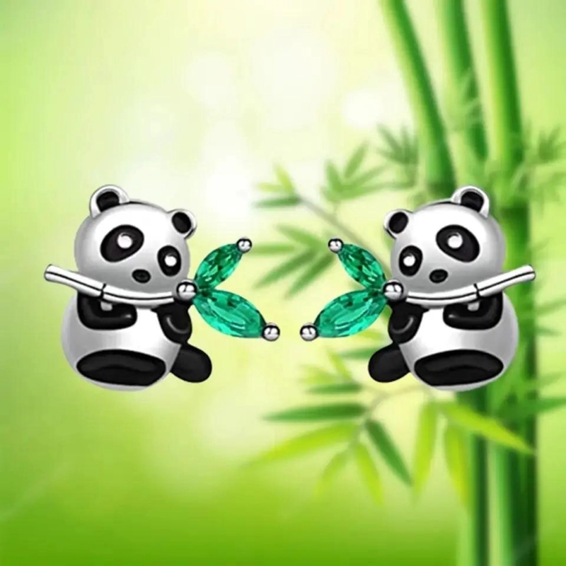 AROS CON DISEÑO DE OSO PANDA Y RAMITA VERDE PARA MUJER - 3