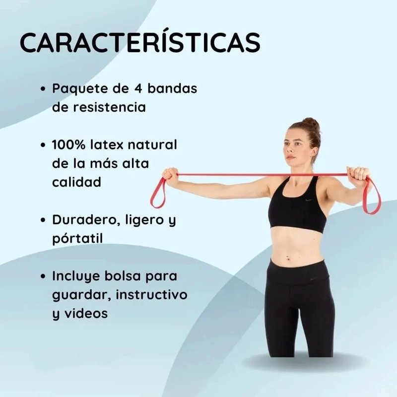 KIT DE BANDAS ELASTICAS PARA EJERCICIO Y YOGA CON DIFERENTES RESISTENCIAS - 4
