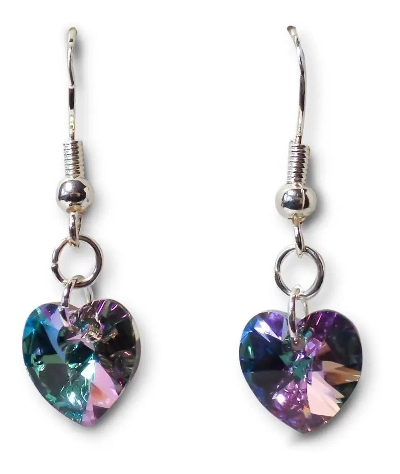 AROS CON DISEÑO DE CORAZON Y CRISTAL AUSTRIACO VITRAIL CLARO EN PLATA FINA 925 - 1