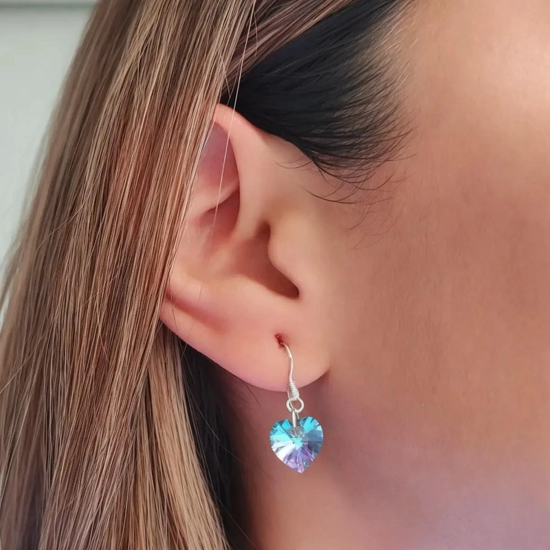 AROS CON DISEÑO DE CORAZON Y CRISTAL AUSTRIACO VITRAIL CLARO EN PLATA FINA 925 - 2