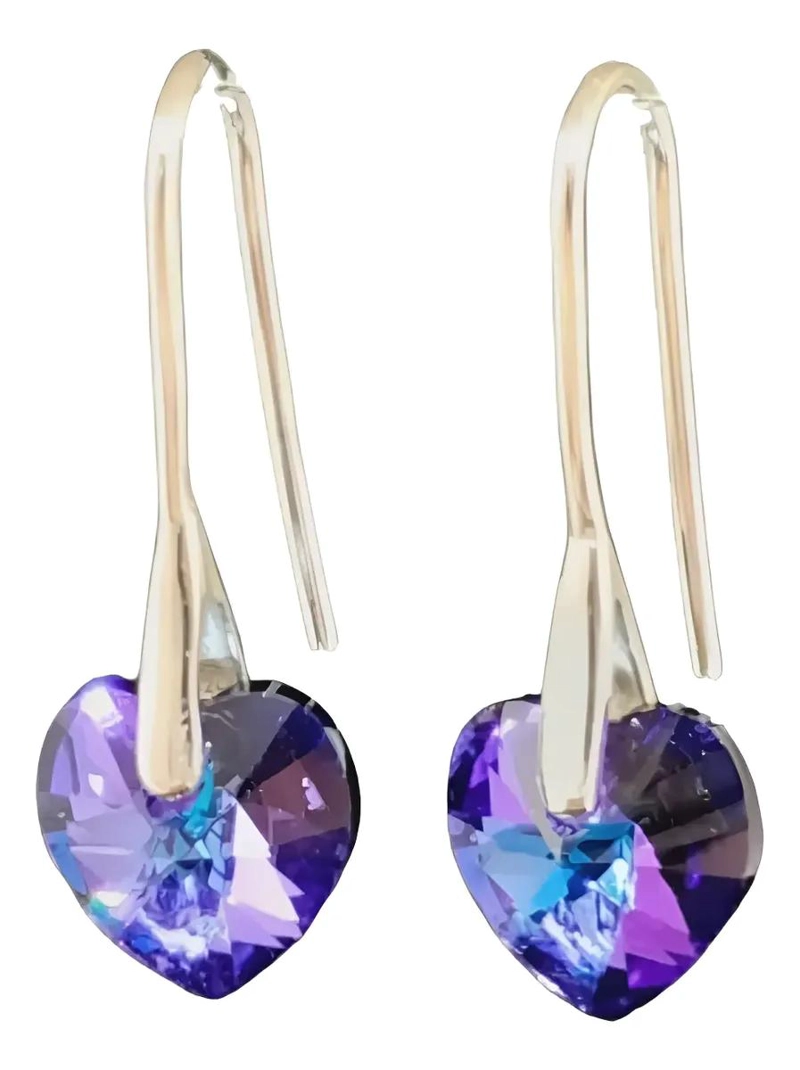AROS DE PLATA 925 CON DISEÑO DE CORAZON Y CRISTAL HELIOTROPE - 4