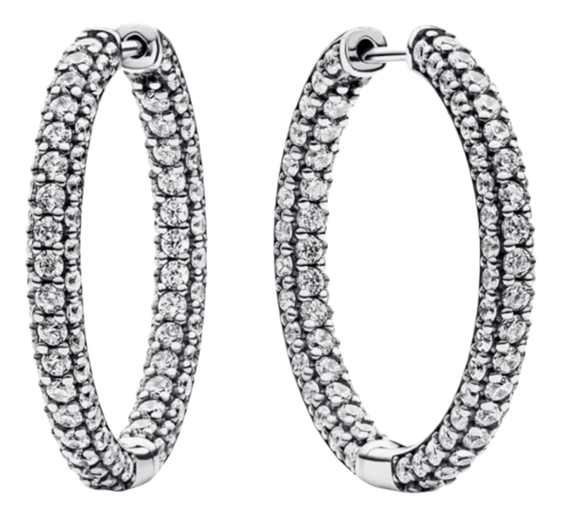 AROS ARGOLLAS CON DISEÑO EN PAVE  DE PLATA LEY 925 - 1