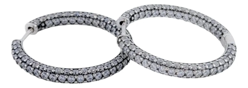AROS ARGOLLAS CON DISEÑO EN PAVE  DE PLATA LEY 925 - 4