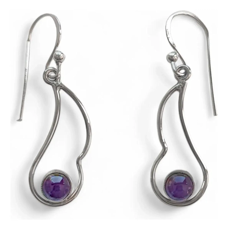 AROS DE PLATA FINA 925 CON AMATISTA EN DISEÑO ELEGANTE - 1