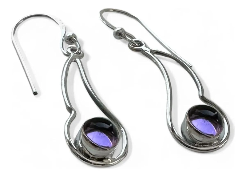 AROS DE PLATA FINA 925 CON AMATISTA EN DISEÑO ELEGANTE - 2