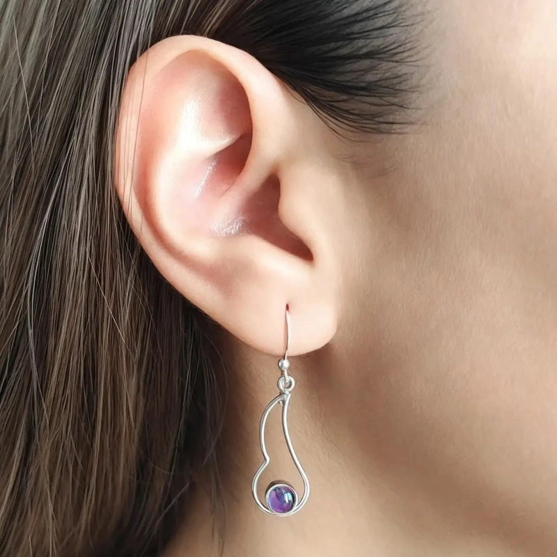 AROS DE PLATA FINA 925 CON AMATISTA EN DISEÑO ELEGANTE - 3