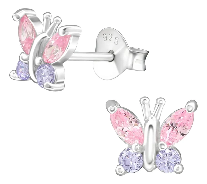 AROS DELICADOS CON DISEÑO DE MARIPOSA EN PLATA 925 PARA MUJER Y NIÑA - 1