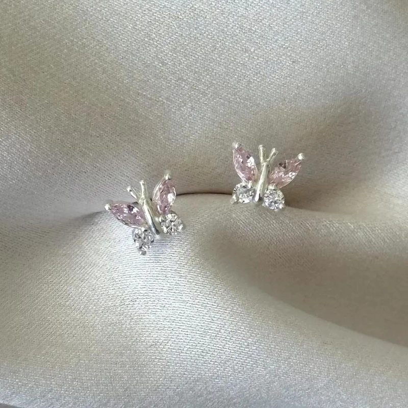 AROS DELICADOS CON DISEÑO DE MARIPOSA EN PLATA 925 PARA MUJER Y NIÑA - 2