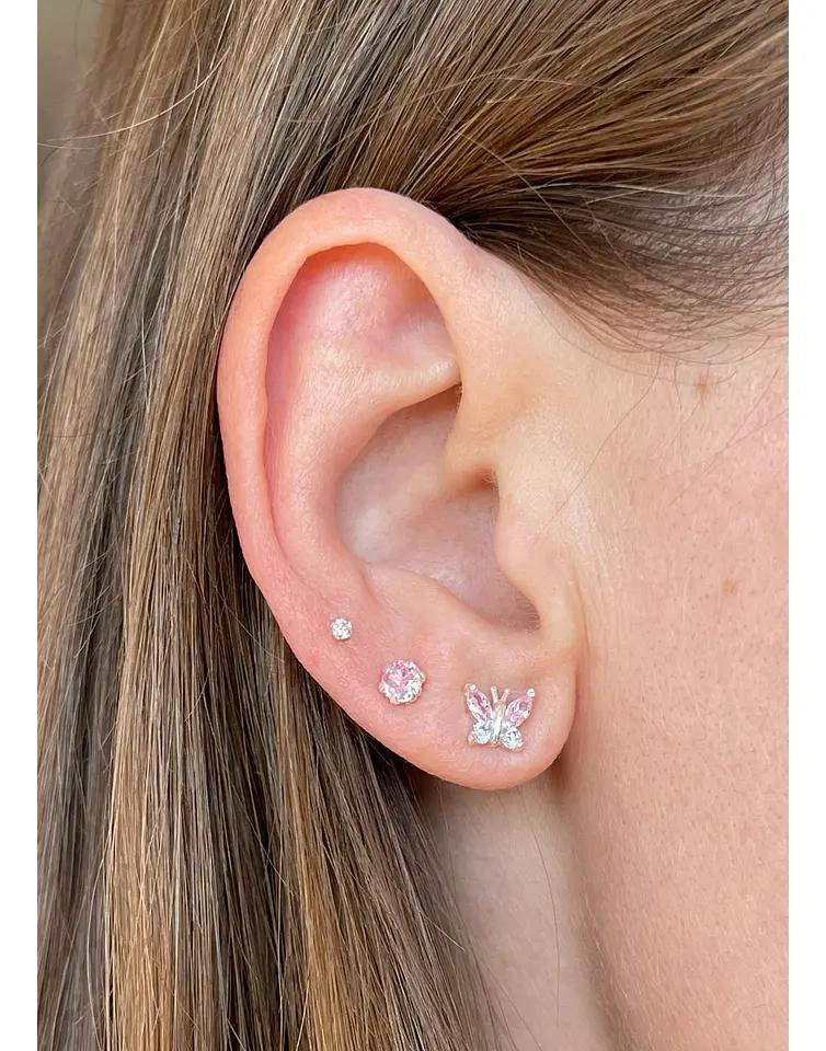 AROS DELICADOS CON DISEÑO DE MARIPOSA EN PLATA 925 PARA MUJER Y NIÑA - 3