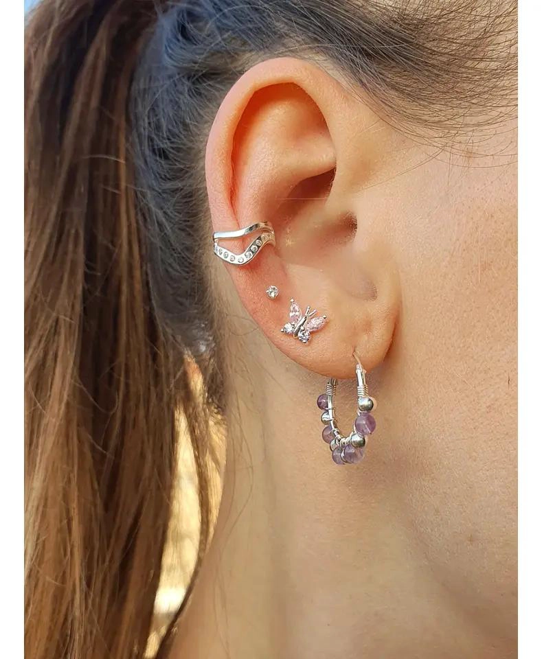 AROS DELICADOS CON DISEÑO DE MARIPOSA EN PLATA 925 PARA MUJER Y NIÑA - 5