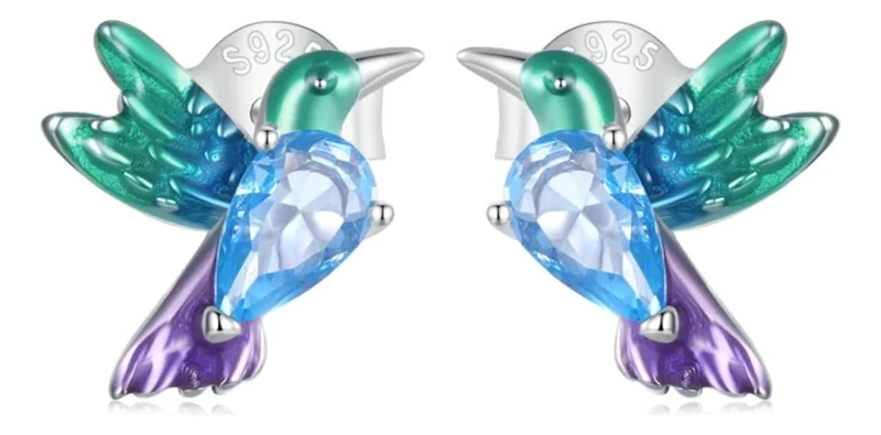 AROS COLIBRI MULTICOLOR EN PLATA 925 PARA MUJER - 1