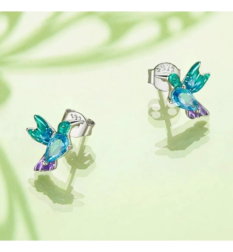 AROS COLIBRI MULTICOLOR EN PLATA 925 PARA MUJER - 2