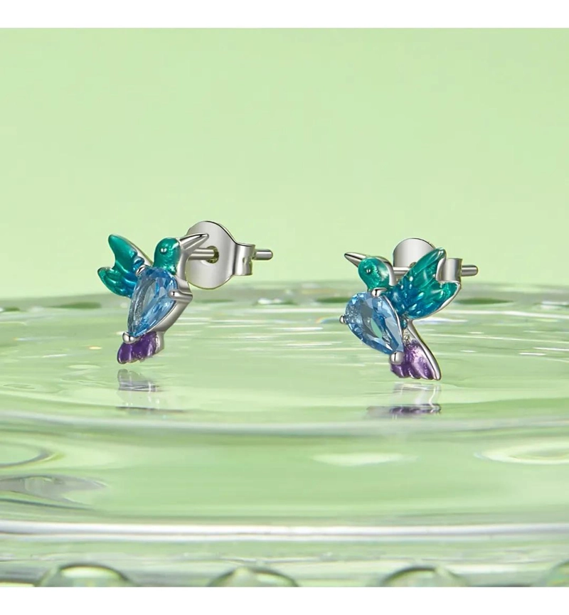 AROS COLIBRI MULTICOLOR EN PLATA 925 PARA MUJER - 4