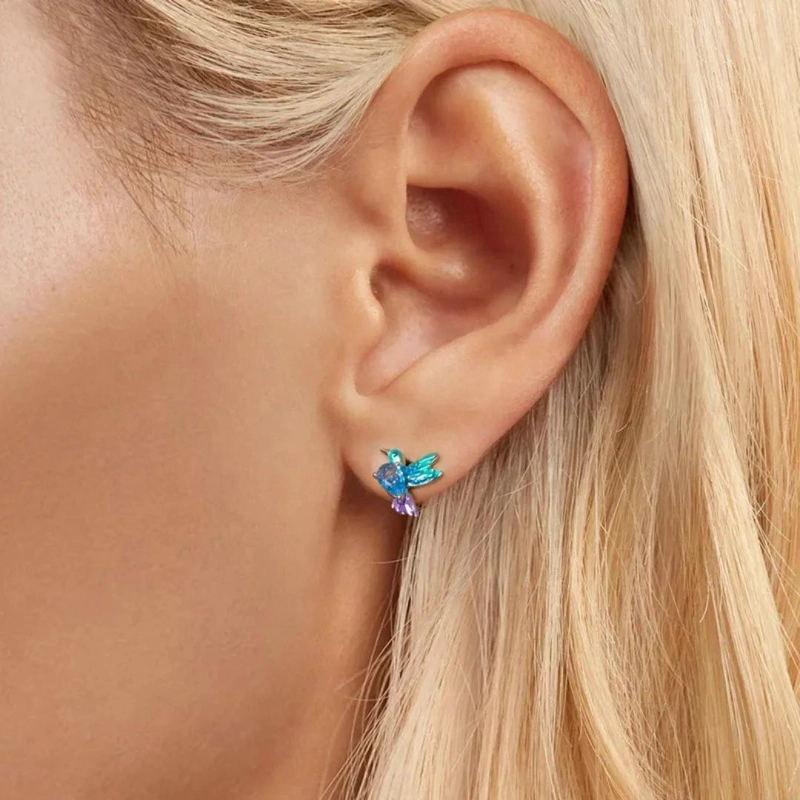 AROS COLIBRI MULTICOLOR EN PLATA 925 PARA MUJER - 5