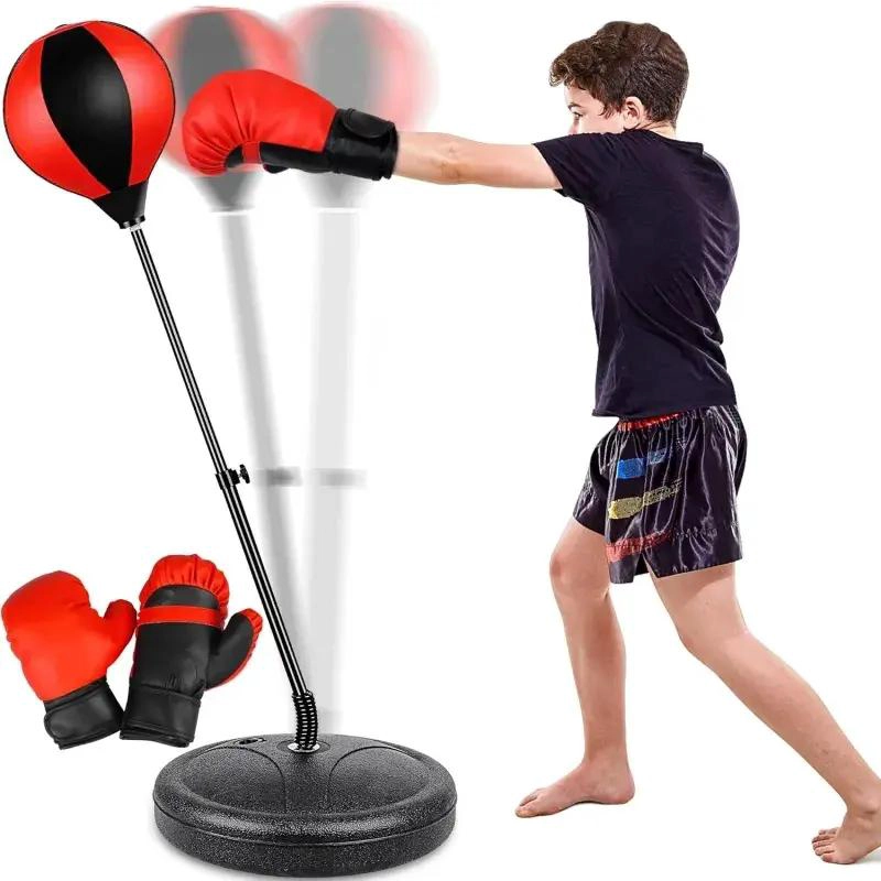 SET DE BOXEO CON PUNCHING BALL PARA NIÑOS CON ALTURA AJUSTABLE Y ENTRENADOR - 2