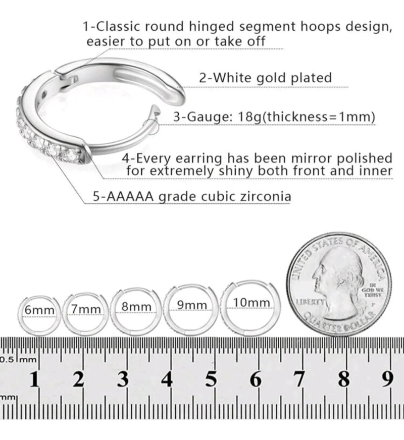 SET DE 5 PARES DE AROS ARGOLLAS CON CIRCONITAS Y BAÑO DE PLATA 925 - 3