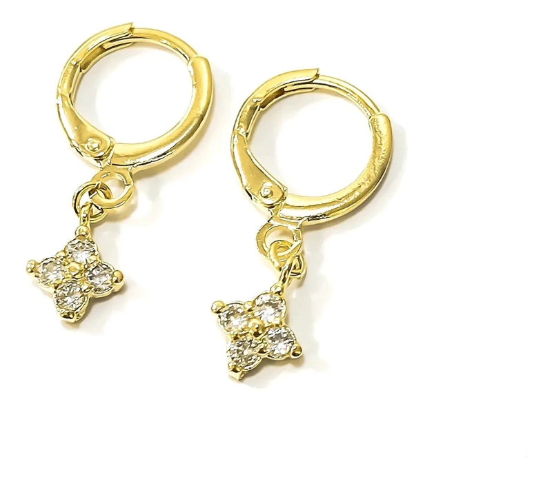 AROS ARGOLLA CON TRE BOL Y CIRCON BLANCO ENCHAPADO EN ORO 18K - 1