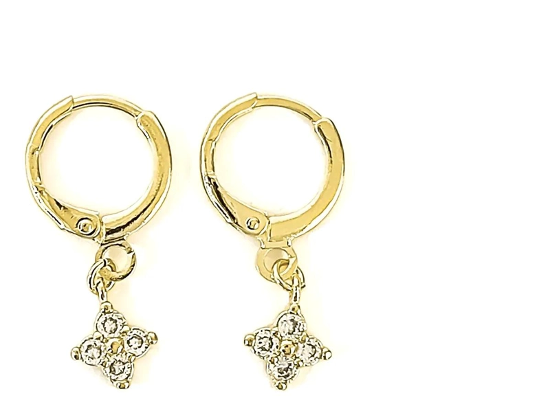 AROS ARGOLLA CON TRE BOL Y CIRCON BLANCO ENCHAPADO EN ORO 18K - 2