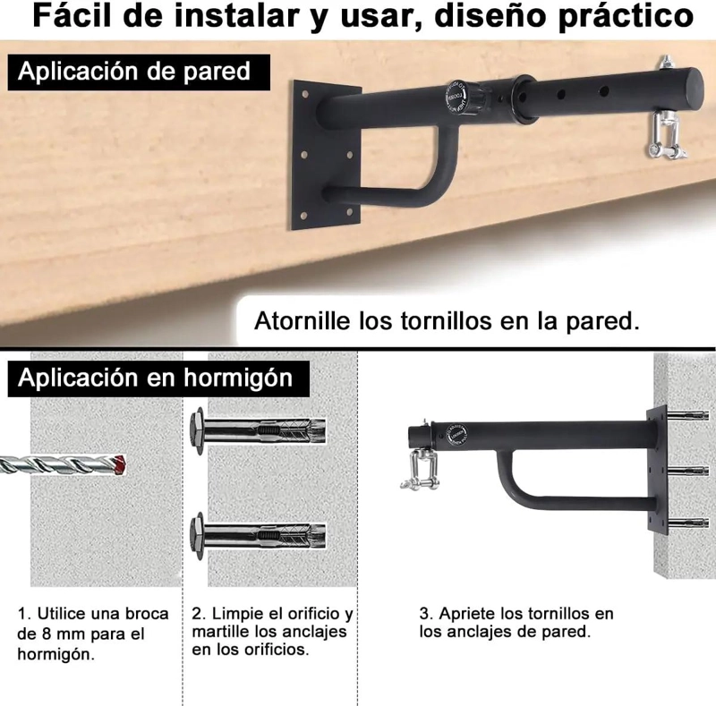 SOPORTE DE PARED RESISTENTE PARA SACO DE BOXEO CON GIRO 360 GRADOS - 3